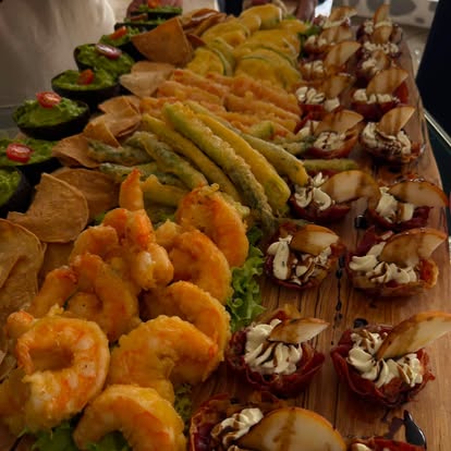 Platter of shrimp, tostadas and fresh appetizers